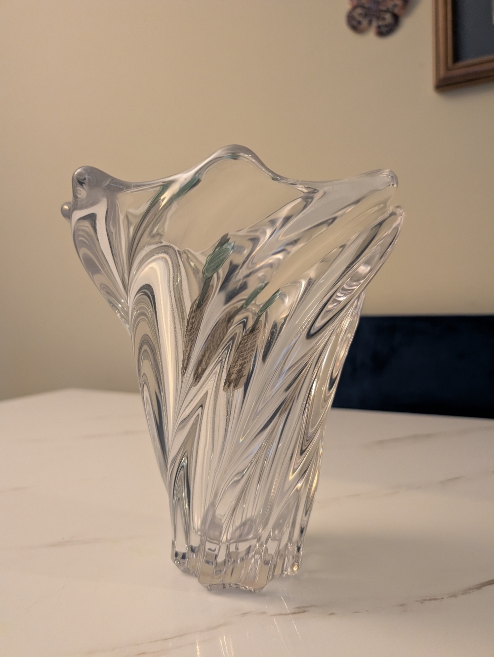 Vannes le Chatel France Art Glass Swirl Vase - MINT With Tags MCM Crystal